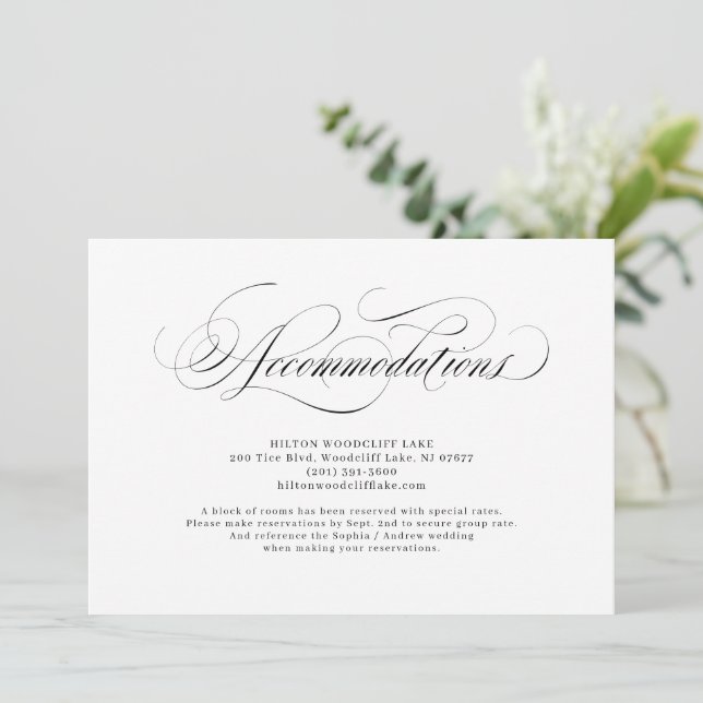 Elegante klassische Hochzeitsunterkünfte Einladung (Stehend Vorderseite)