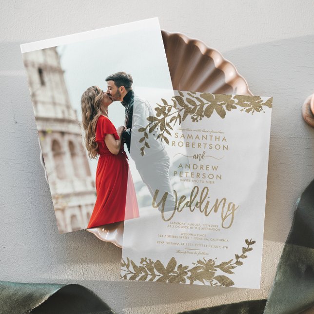 Elegante klassische Imitats Hochzeit am Loipe (Elegant Chic Classic Faux Gold Foil Leaf Wedding Vellum Invitations)