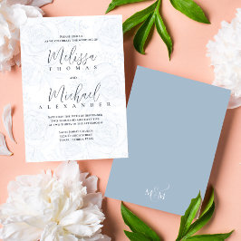 Elegante klassische Kalligrafie Floral Dusty Blue Einladung