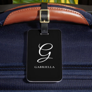 Elegante klassische Kalligrafie-Monogramm Schwarz  Gepäckanhänger