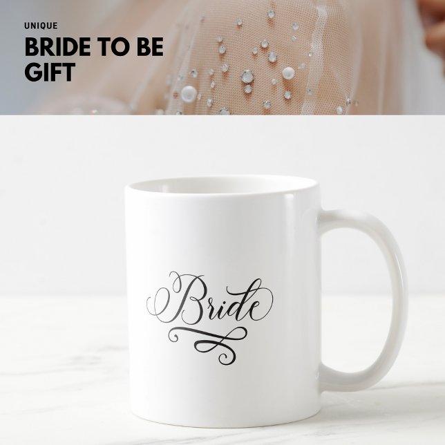 Elegante klassische Kalligraphie Bride Black and W Kaffeetasse (Von Creator hochgeladen)