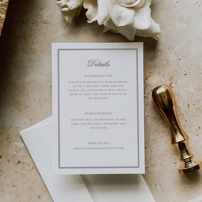 Elegante klassische kalligraphische Hochzeitdetail Begleitkarte (Von Creator hochgeladen)