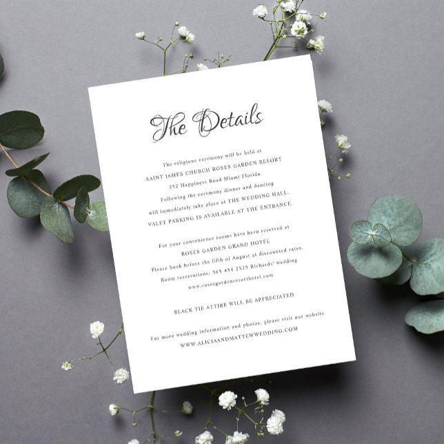 Elegante klassische kalligraphische Hochzeitsdetai Begleitkarte (Von Creator hochgeladen)