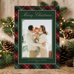 Elegante klassische Karo-Familienfoto-Weihnachten Feiertagskarte