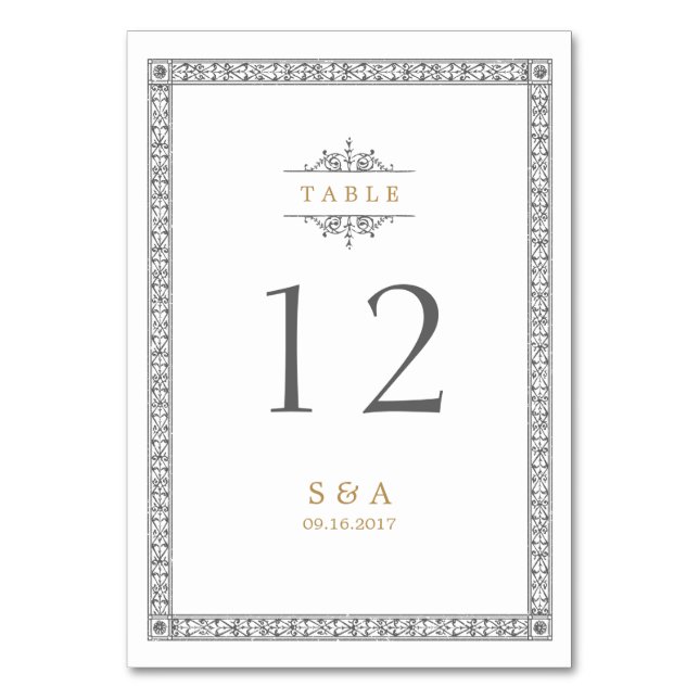 Elegante klassische Klassik Hochzeitskarte Tischnummer (Vorderseite)