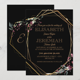 elegante klassische, luxuriöse schwarze Hochzeit Einladung