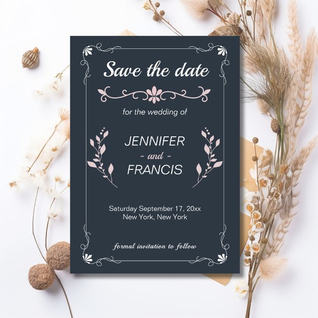 Elegante klassische Marine und rosa Hochzeit Save The Date (Navy and Pink Elegant Classy Wedding Save the Date)