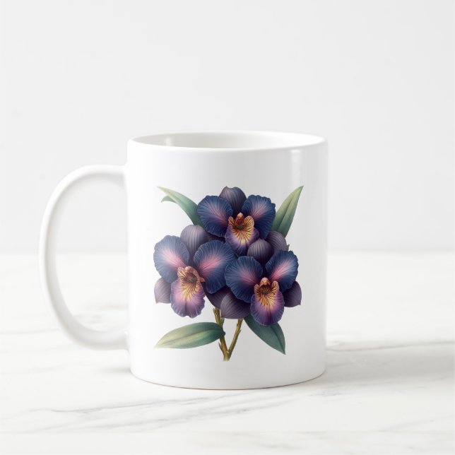 Elegante klassische marineblau und lila Orchidee Kaffeetasse (Links)