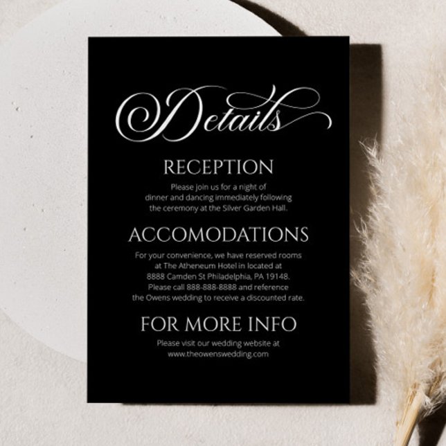 Elegante klassische Minimalistische Hochzeitdetail Begleitkarte (Von Creator hochgeladen)