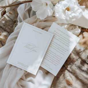 Elegante klassische minimalistische weiße Hochzeit Dankeskarte