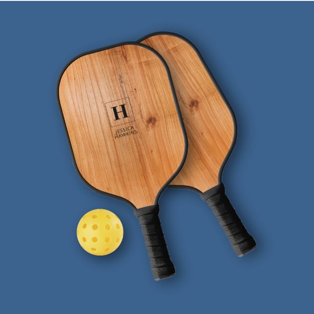 Elegante klassische Monogram Golden Wood Personal Pickleball Schläger (Von Creator hochgeladen)