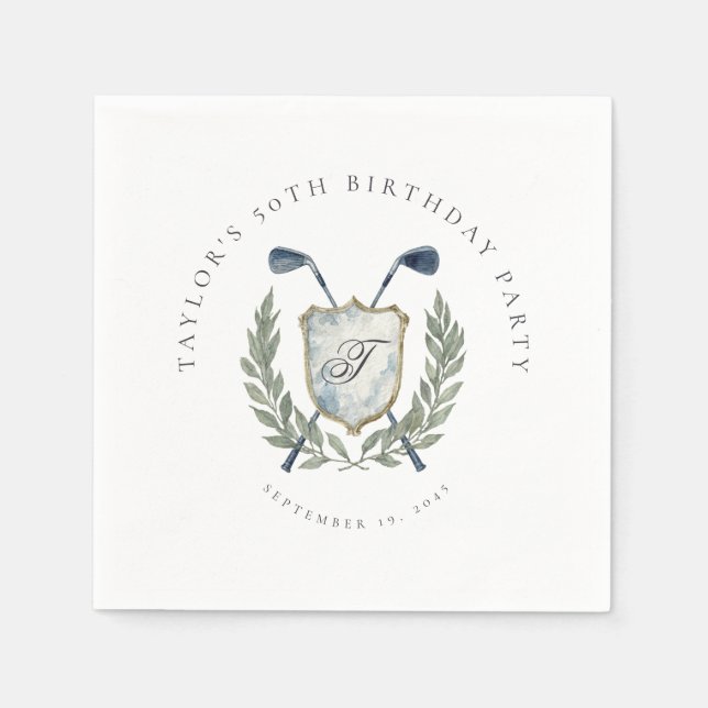 Elegante klassische Monogramm-Golf-Wappen-Geburtst Serviette (Vorderseite)