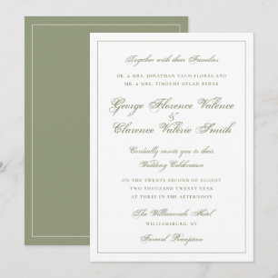 Elegante klassische Moosgrüne Kalligrafie Hochzeit Einladung