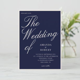 Elegante, klassische Navy-Blau-Old-Money-Hochzeit Einladung