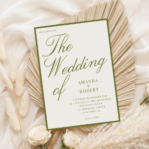 Elegante, klassische, olivgrüne Hochzeit im Stil d Einladung