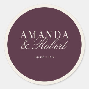 Elegante klassische Pflaumenhochzeit Runder Aufkleber