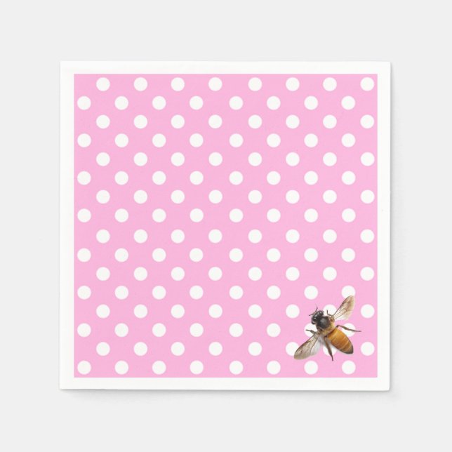 Elegante klassische Rosa-Polla-Dot-Honigbiene Serviette (Vorderseite)