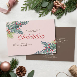 Elegante klassische rosa Weihnachtsbepflanzung Bee Feiertagskarte