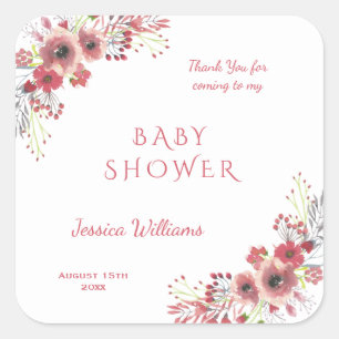 Elegante klassische rote florale Wasserfarbe Baby Quadratischer Aufkleber