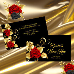 Elegante Klassische Rote Rose Schwarzes Goldblatt Visitenkarte