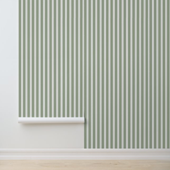 Elegante klassische Sage Green French Ticking Stri Tapete (Anwendung)