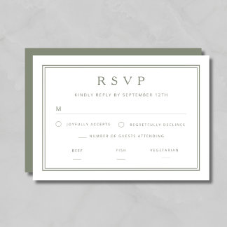 Elegante klassische Salbei-grüne Hochzeit RSVP Karte