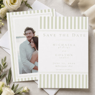 Elegante klassische Salbeigrün gestreifte Foto-Hoc Save The Date