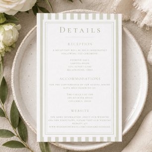 Elegante klassische Salbeigrün gestreifte Hochzeit Begleitkarte