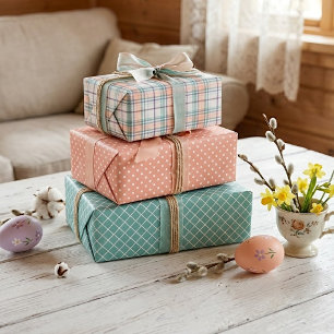 Elegante, klassische, schicke karierte Geschenkver Geschenkpapier Set