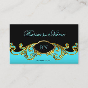 Elegante Klassische Schwarz Teal Blau Gold Blumenm Visitenkarte