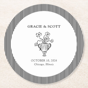 Elegante klassische Schwarz-Weiß-Hand-Hochzeit Runder Pappuntersetzer