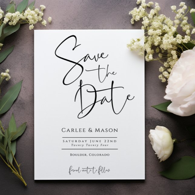 Elegante klassische Schwarz-Weiß-Hochzeit Save The Date (Von Creator hochgeladen)