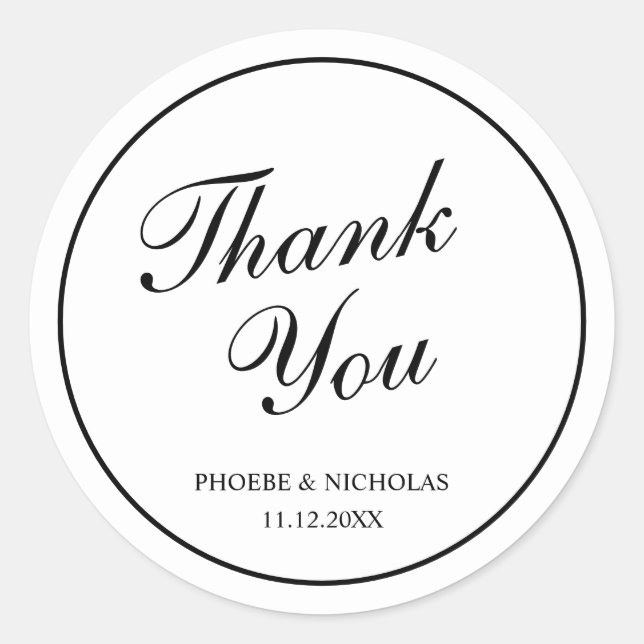 Elegante klassische Schwarz-Weiß-Hochzeit Vielen D Runder Aufkleber (Vorderseite)
