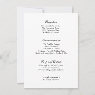 Elegante klassische Schwarz-Weiß-Hochzeitsempfehlu Einladung