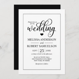 Elegante Klassische Schwarz-weiße Herzensskripthoc Einladung
