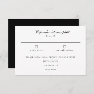 Elegante klassische Schwarz-weiße Hochzeitsmahlzei RSVP Karte