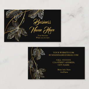 Elegante Klassische Schwarze Goldene Blätter Visitenkarte