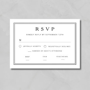 Elegante klassische schwarze und weiße Hochzeit RSVP Karte