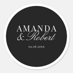 Elegante klassische schwarze und weiße Hochzeit Runder Aufkleber