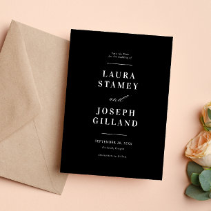 Elegante klassische schwarze und weiße Hochzeit Save The Date