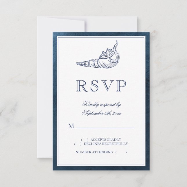 Elegante klassische Seashell Beach Hochzeit RSVP Karte (Vorderseite)