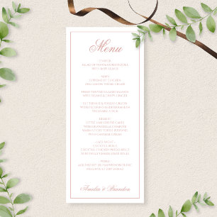 Elegante klassische Staubrose-Rand-Script-Hochzeit Menükarte