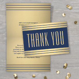 Elegante klassische Streifen Navy Blue und Gold ge Dankeskarte