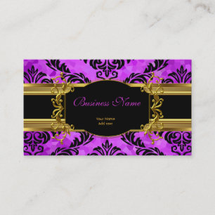 Elegante, klassische, violette, goldene Damast-Blu Visitenkarte