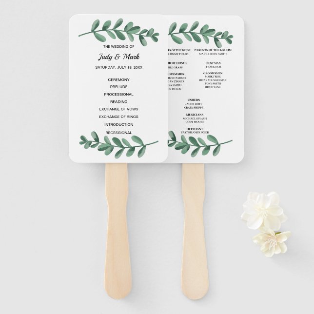 Elegante klassische Wasserfarben Grüne Blätter Hoc Fächer (Vorne und Hinten)