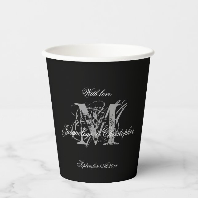 Elegante klassische Wedding Monogram Names Chic Bl Pappbecher (Vorderseite)