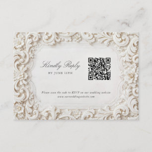 Elegante klassische weiße Barock-RSVP mit QR-Code Begleitkarte