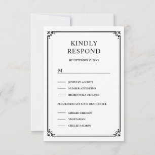 Elegante klassische weiße und schwarze Hochzeit RSVP Karte