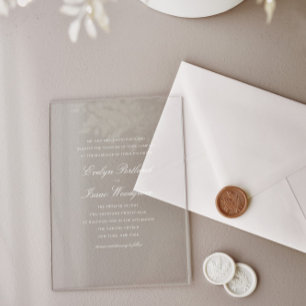 Elegante klassische White Script Hochzeit Acryleinladungen