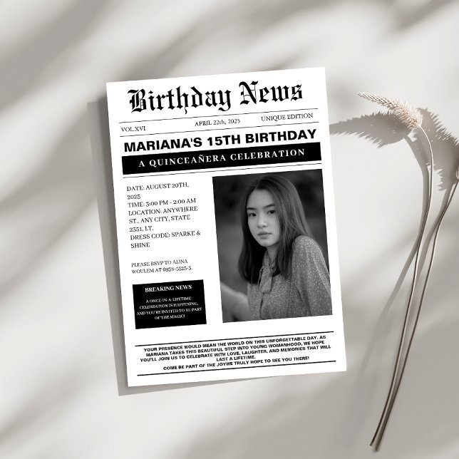 Elegante klassische Zeitung Quinceañera Einladung (Von Creator hochgeladen)